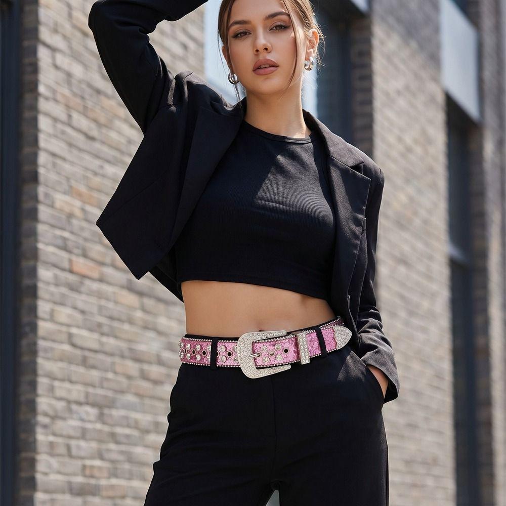 Ceinture à Rivets Spicy Girl Y2K Ceinture de Taille pour Femmes Punk Ceintures à Strass Hommes