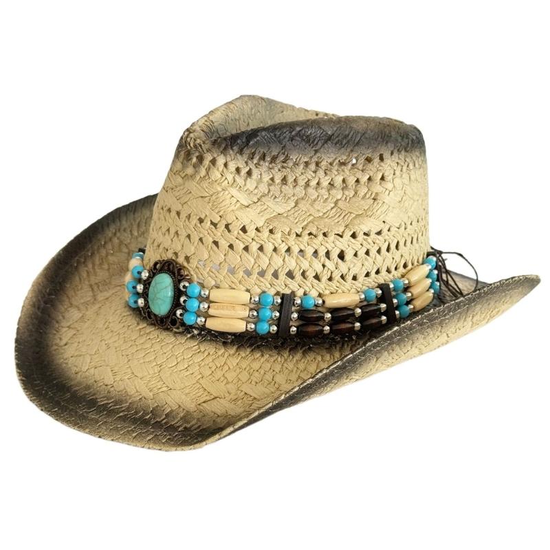 

Foldable Paper Straw Hat with Bead Belt Designs for Fashion Women Men Unisex Sun Hat Panama Hat for Travel and Festival