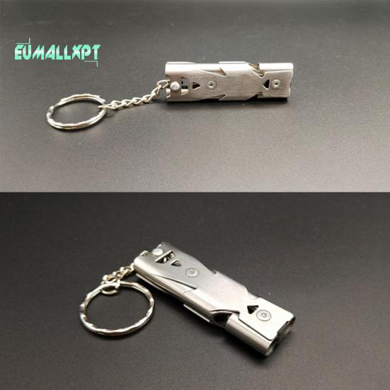 Portable Stainless Steel Dual-Pipe Mini - High Decibels Survival Keychain Whistle