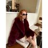 Women's Stand Collar Long Sleeve Faux Fox Fur Coat Loose Elegant Short Winter Outerwear