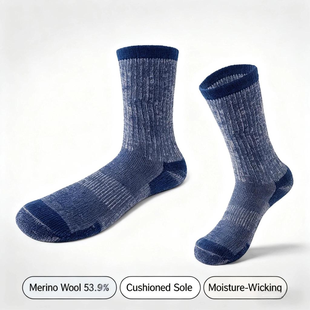 Merino Wool Socks Thick Warm Mid-Calf Socks Non-Slip Anti-Odor Terry Socks for Outdoor Hiking Skiing