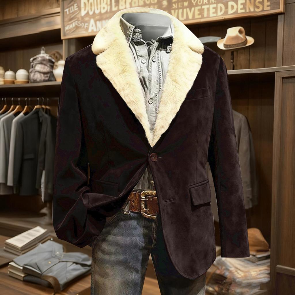 Men's Color Corduroy Warm Pocket Suit Jacket Cardigan Men's Casual Suit