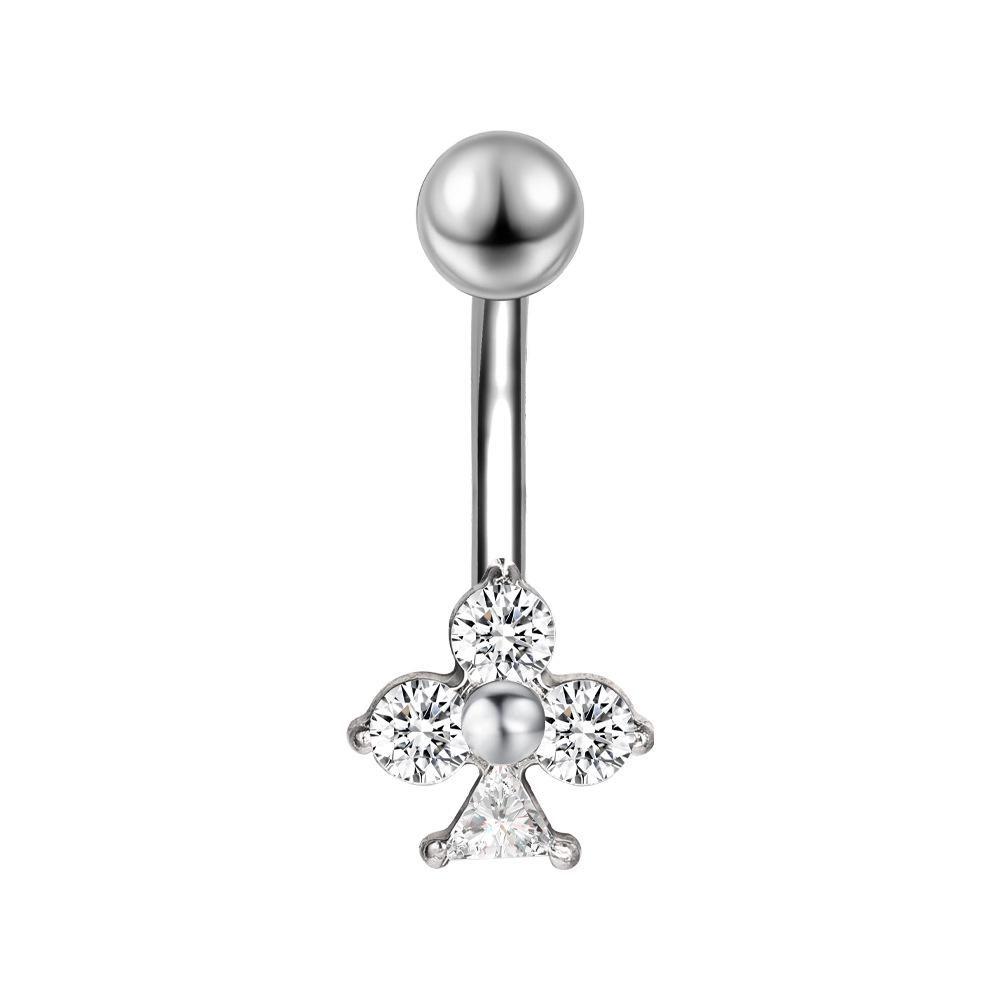 Stainless Steel Zirconia Navel Ring with Inlaid Diamond