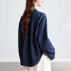 Round Neck Denim Blue Shirt for Women Long Sleeve Summer New Thin Tops Literary Vintage Shirt