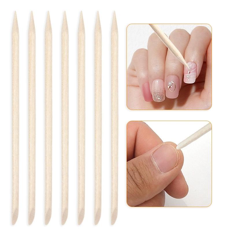 100Pcs 7.5cm Manicure Wood Sticks Dual Tip Cuticle & Nail Plate Remover for Home Salon Nail Art Use 100pcs