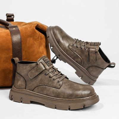 Fashion Autumn Winter Men's Real Leather Boots Warm Plush Thick Soled Men's Ankle Boots Business Short Boots Outdoor Hiking Shoes