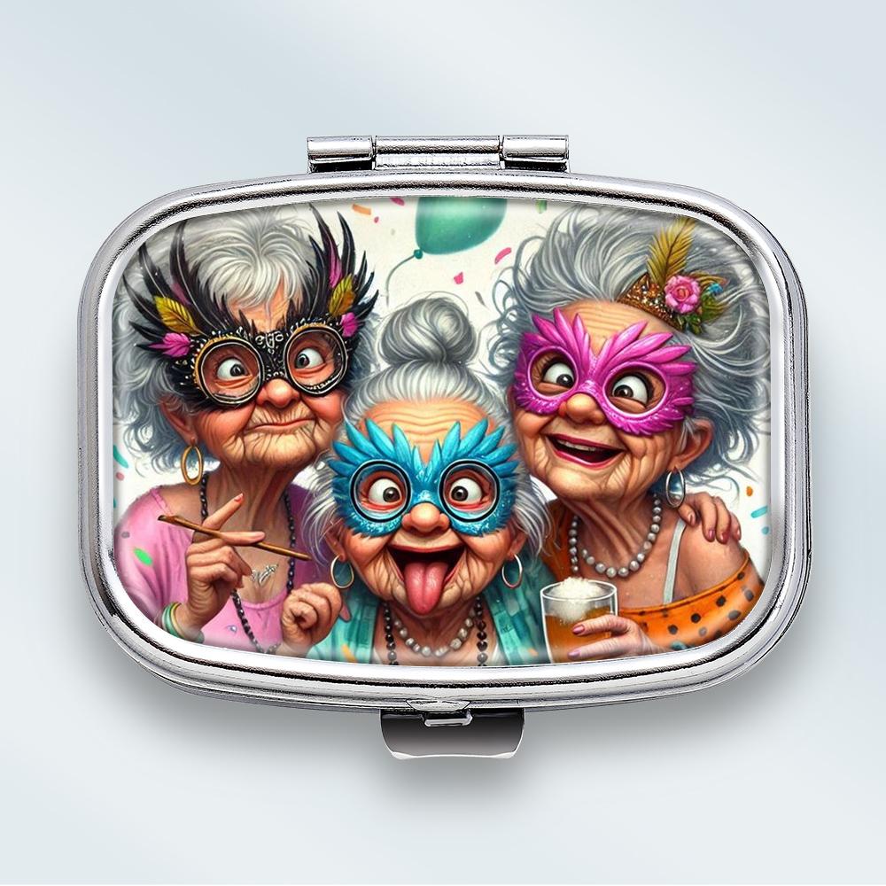 

Portable Pill Box with 2 Compartments, Mini Metal Medicine Organizer Case, Cute Printed Pill Container for Vitamins, Pills, Jewelry, Travel, Daily Use різнокольоровий