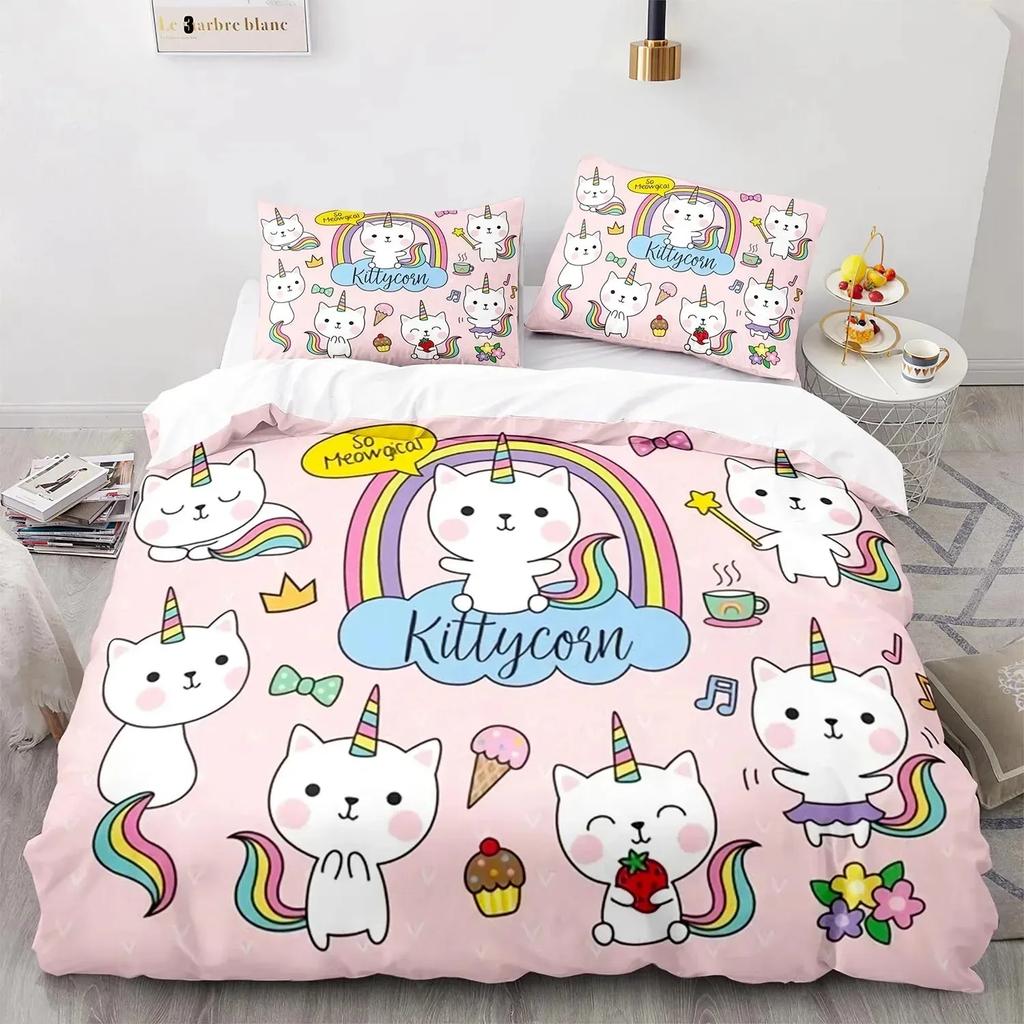 Rainbow Cat Bedding Set Single Twin Full Queen King Size Kawaii Girl Bed Set Aldult Boys Bedroom Duvetcover Sets 3D Print 013