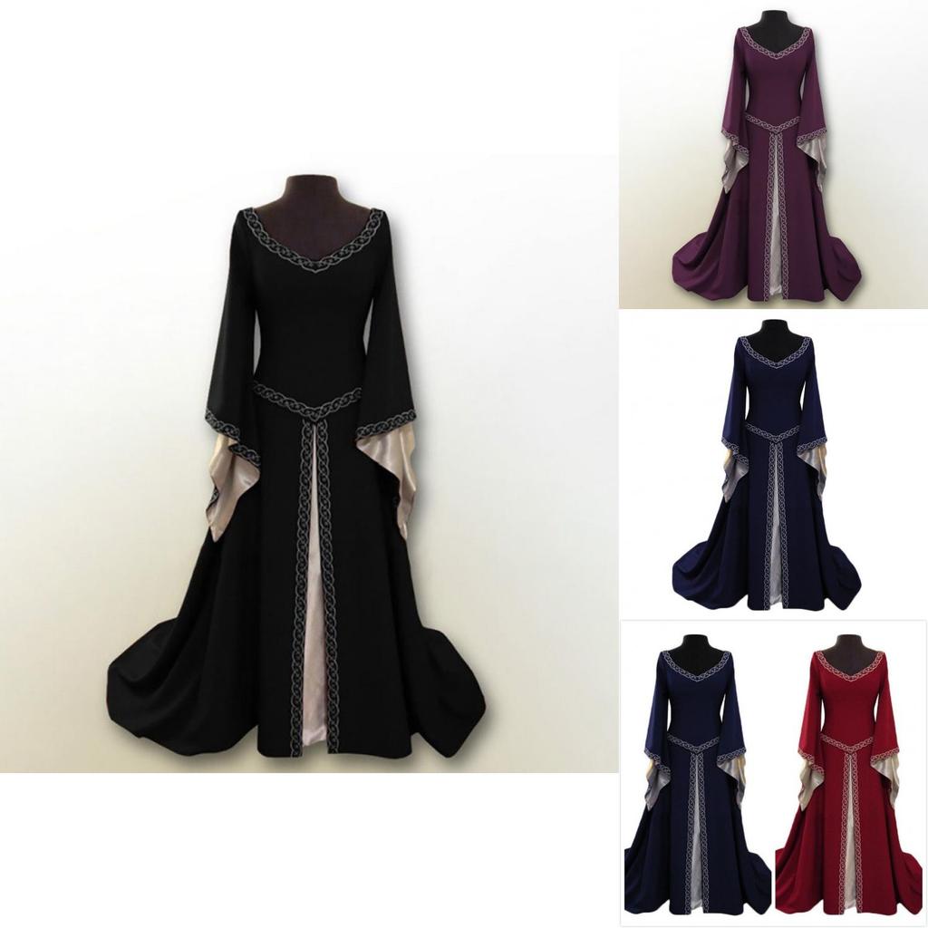 Atemberaubendes bodenlanges mittelalterliches Renaissance-Vintage-Kleid für Halloween-Feiern