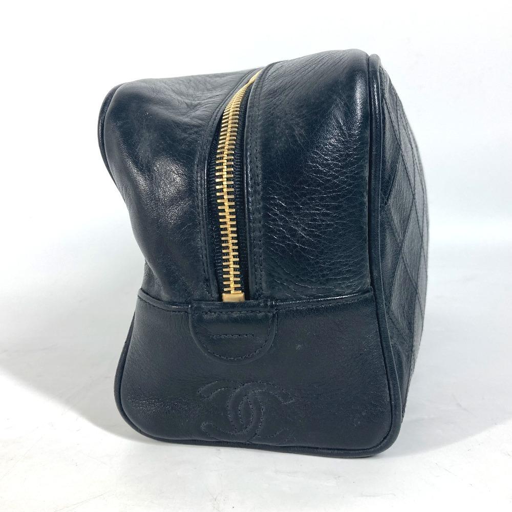 CHANEL vintage Bicolole Clutch Bag Makeup Pouch Cosmetics Pouch Leather Black