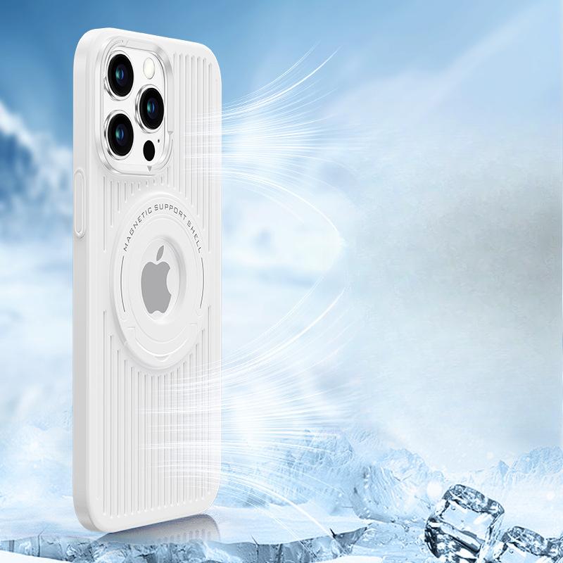 

Подходит для iPhone16Pro Магнитная зарядка Чехол для мобильного телефона Apple 13 Охлаждающий сетчатый чехол 15 Невидимый U-образный кронштейн Чехол iPhone12 белый