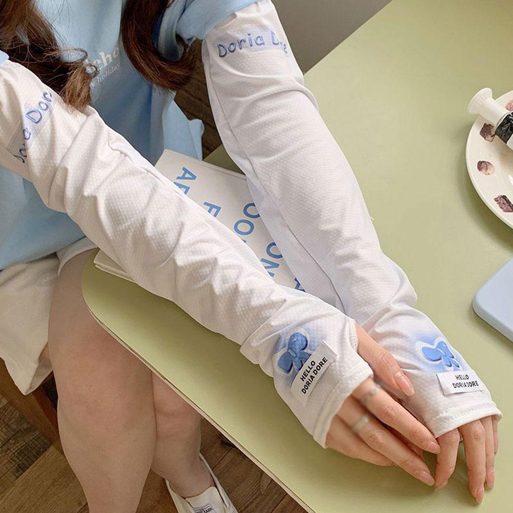 Flower Star Print Summer Sunscreen Sleeves Ice Silk Arm Protection UV Protection Gloves Women's Summer Driving Arm Sleeves