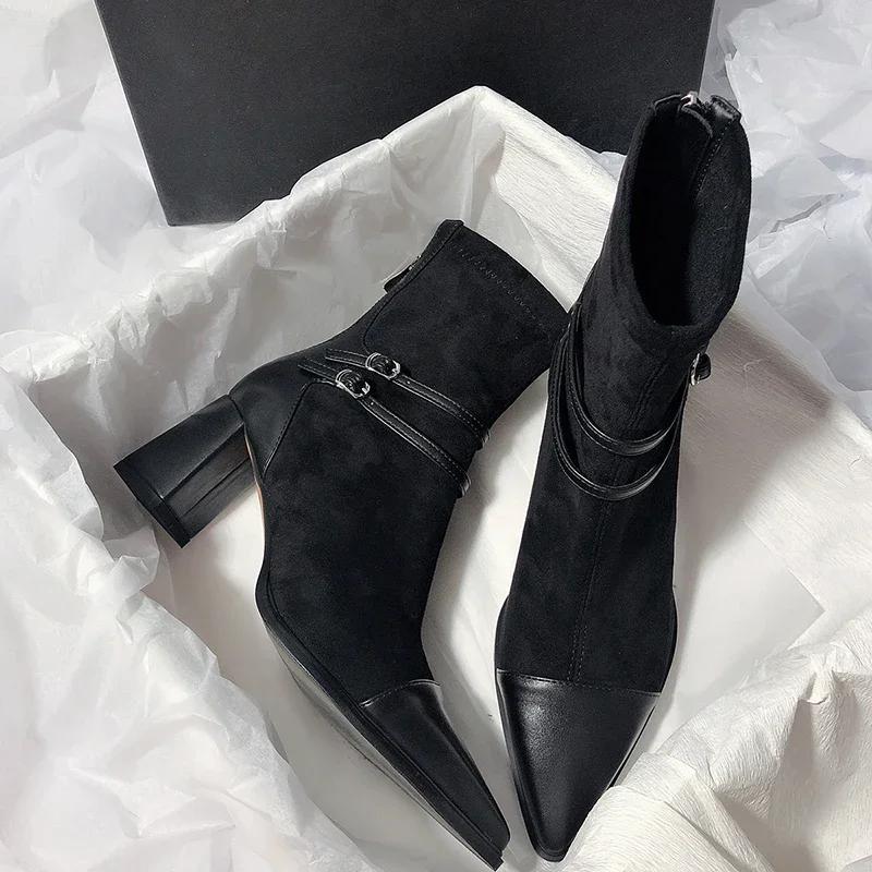 High Heels Pointed Toe Women Ankle Boots Suede Eleglant Shoes Woman Trend Pumps Designer Dress Mujer Botas