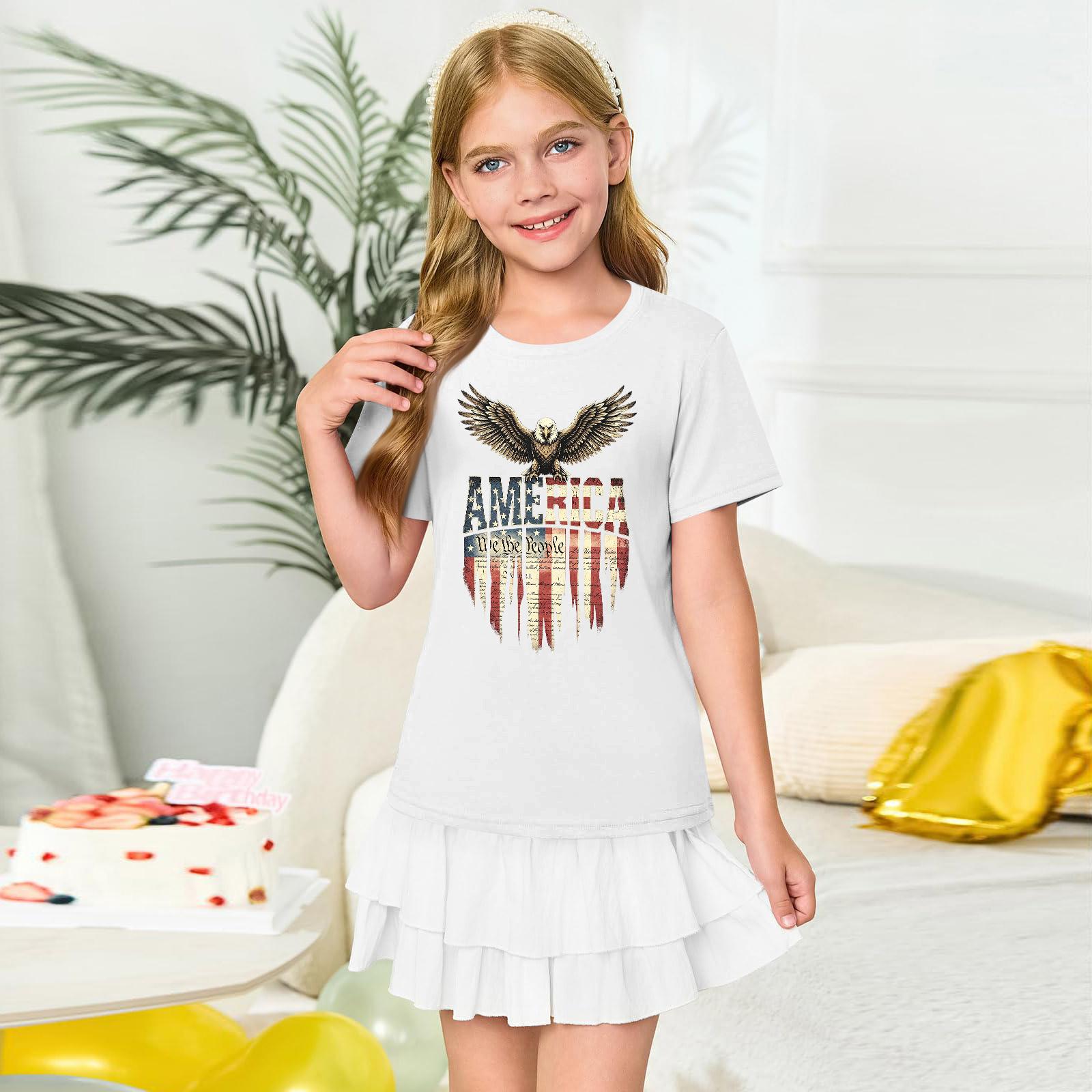 

Girls Short Sleeve T Shirt Crew Neck Casual Tee Printed Graphic Top Comfortable Fit Lightweight Fabric Durable Stitching 160 білий