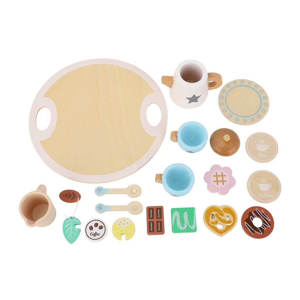 Wooden Teapot Tea Cup Set for Little Girls Role Playing Enhance Social Skills Pretend Wood Tea Set