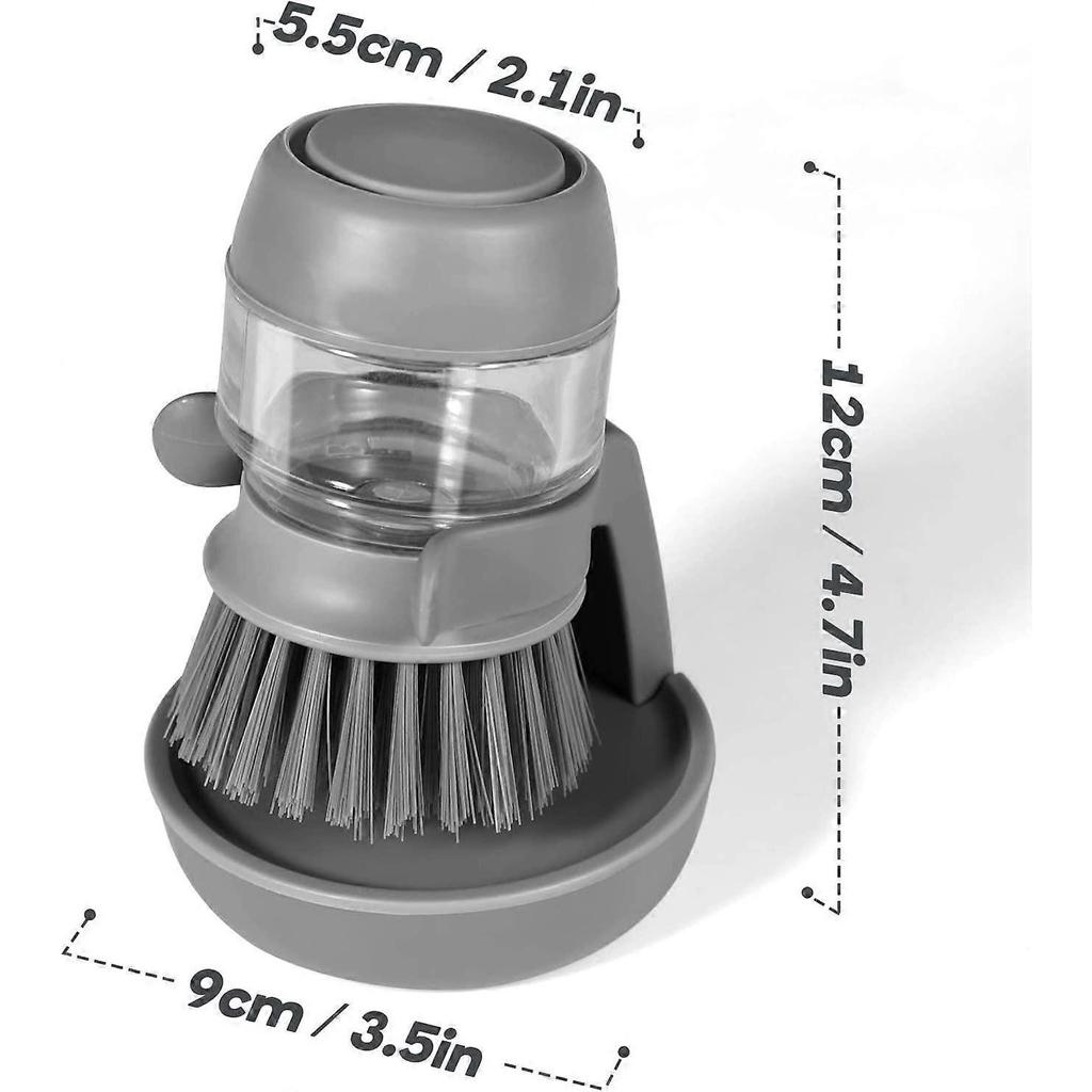 Soap Dispensing Dish Brush, Kitchen Hand Brush for Cleaning Dishes, Pots, Pans and Sinks -- Gray