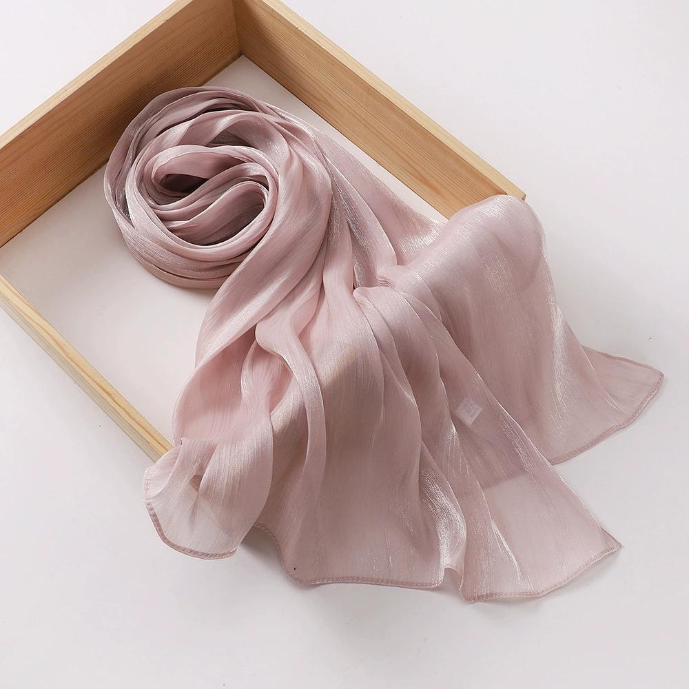 Breathable and Cool Long Scarf Malaysian Shining Imatation Silk Solid Color Scarf Veil Hijab Chiffon Shawl