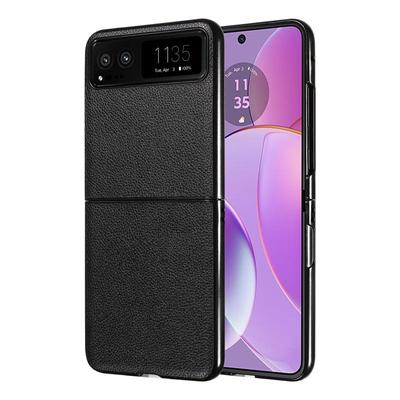 Phone Case for Motorola Razr 40 Covers with Leather Patch Lychee Pattern Shockproof Bumper Anti-fall Protective Cases