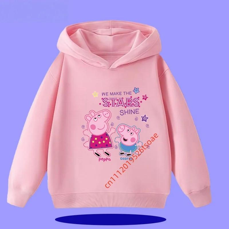 Peppa Pig children's hooded sweatshirt for boys, girls, casual wear, 2026 new style, cartoon print on the shirt
