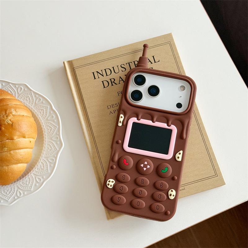 3D Cartoon Cream Chocolate Telephone Antenna Design Soft Silicone Phone Case For iPhone 17 16 15 14 13 18 Pro Max Shockproof Cover