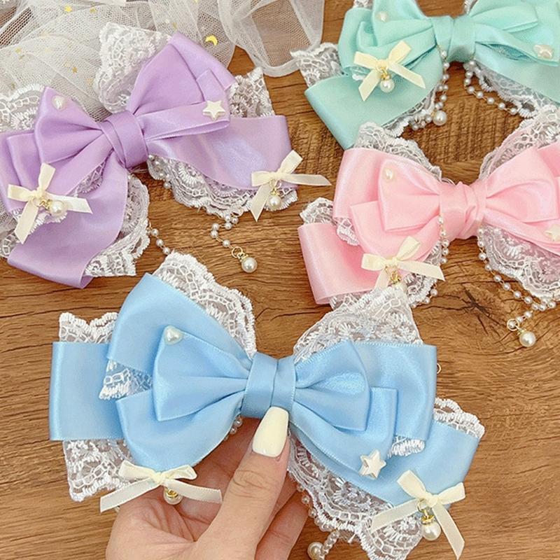 Elegante Fermaglio per Capelli con Fiocchi Grandi in Stile Anime con Frange di Perle Finte Fermaglio alla Moda per Tea Party e Servizi Fotografici