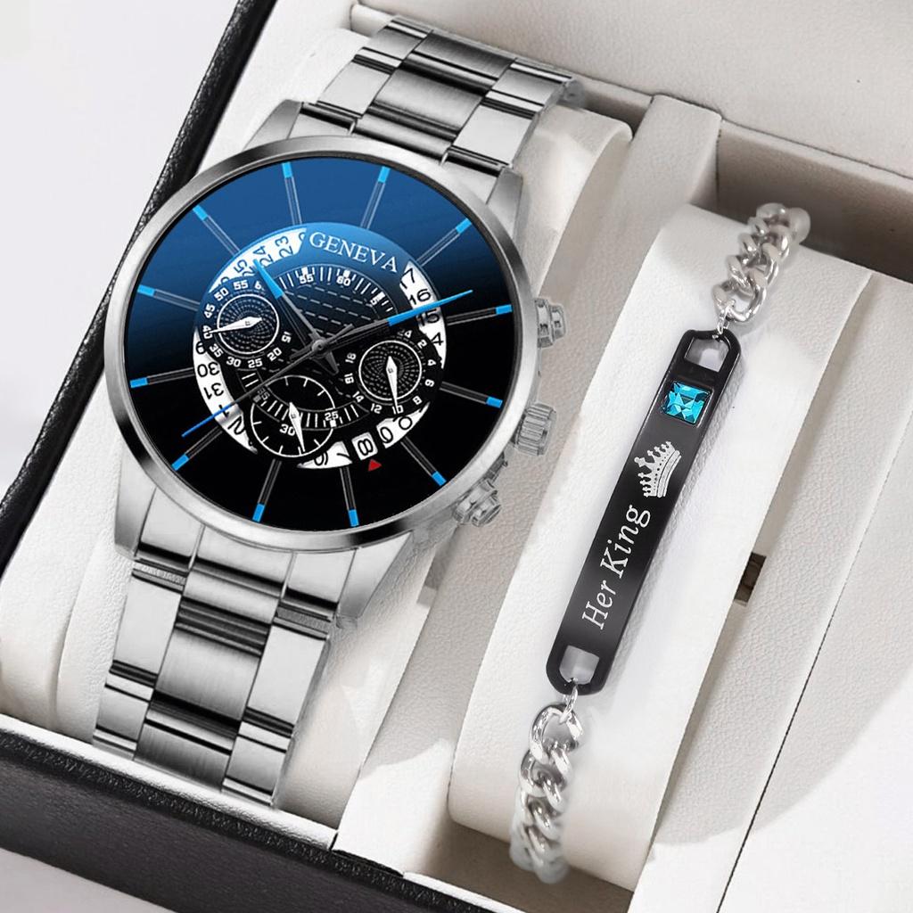 Buy Geneva Watch Men Stainless Steel Watch With Calendar Jam