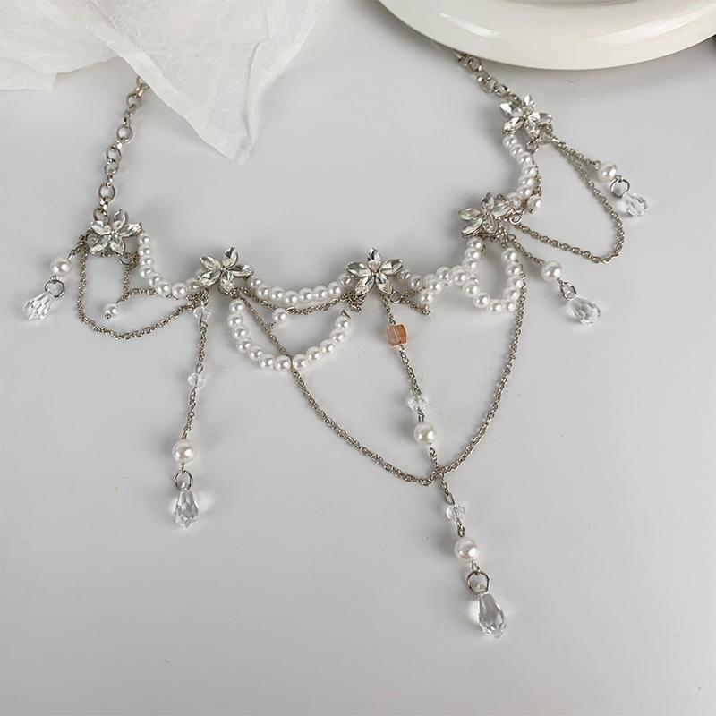 Temperamentní perlový střapec nastavitelný pasový řetízek vícevrstvý pasový řetízek pro ženy dívky elegantní univerzální střapcový pásek