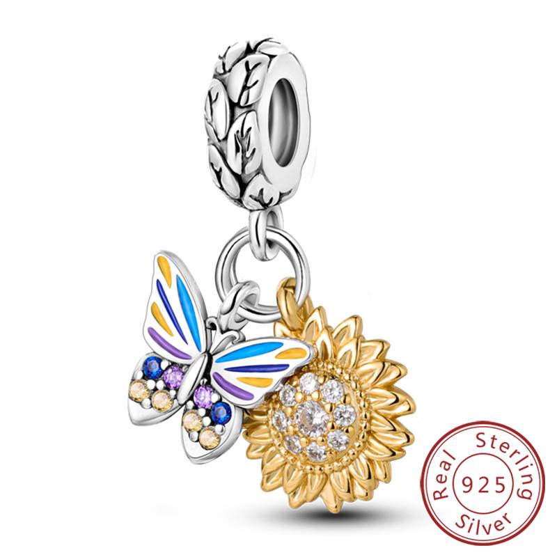 New Copper Charms Pendant Sunflowers Heart Beads Fit Original Bracelets Charm Diy Jewelry Gifts Making