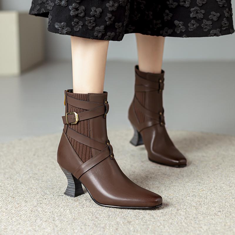 

Fashion 2024 New Autumn Winter Women Boot Genuine Leather Ankle Boots Fashion Women Shoes Pointed Toe High Heels Modern Boots 40 коричневый