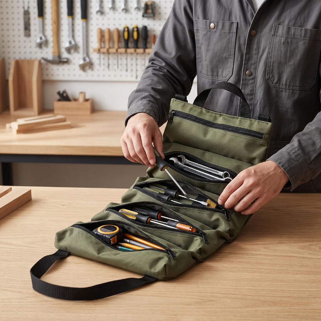 Tool Bag 600D Oxford Cloth 5 Zippered Pockets Portable Tool Pouch for Car Home Garage Storage