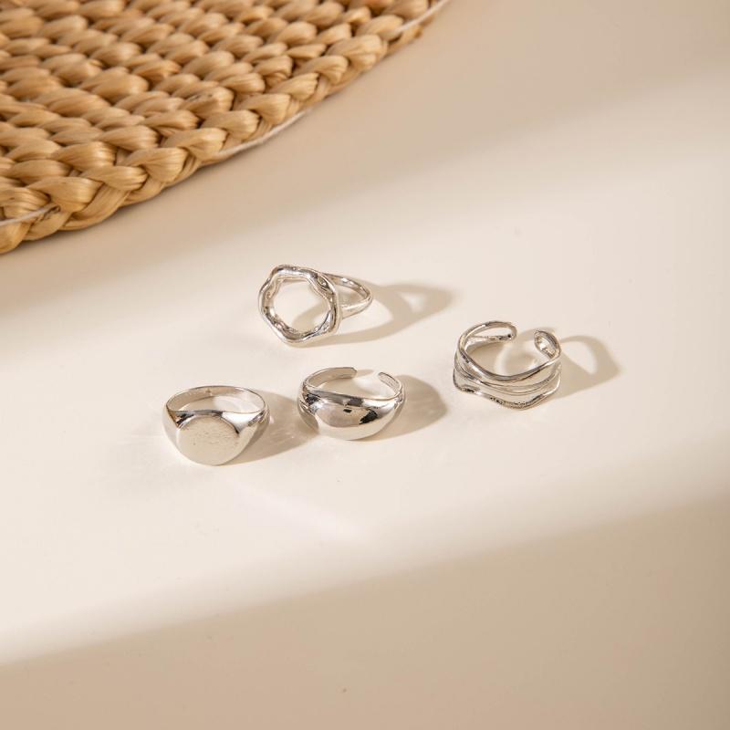 4Pcs Silver Color Geometric Rings Set for Women Men Creative Hollow Elegant Adjustable Rings Party Jewelry Gift Dropshipping