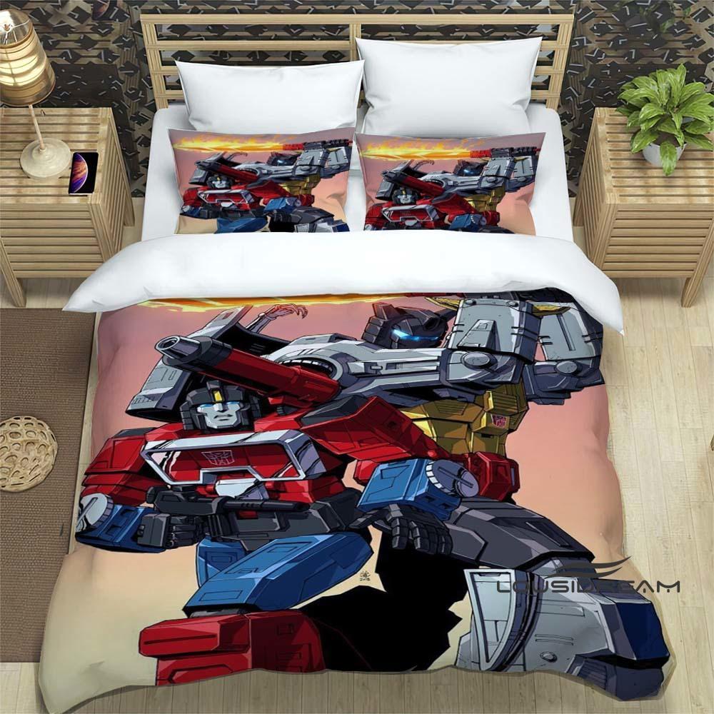 3D Printed Cartoon Gundam 3-Piece Bedding Set: Duvet cover set suitable for adult boys and girls bedroom décor, children's gift,
