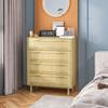 Bohemian 4-Drawer Chest of Drawers, Woven Rattan Front, 90x45x108.5 Cm, Light Wood Finish