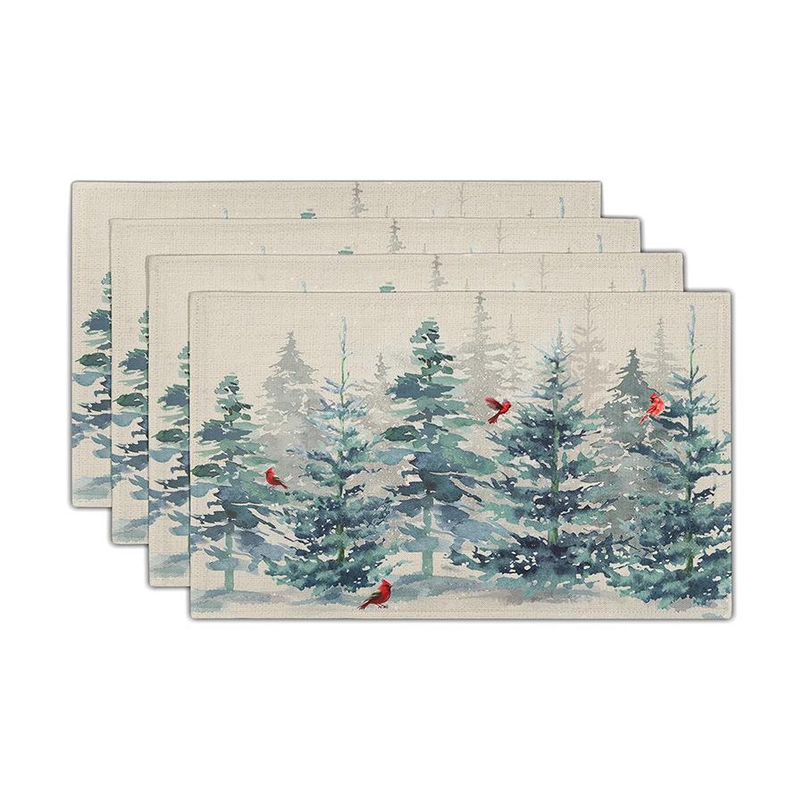 Festive Christmas Printed Linen Placemats - 4-Piece Set