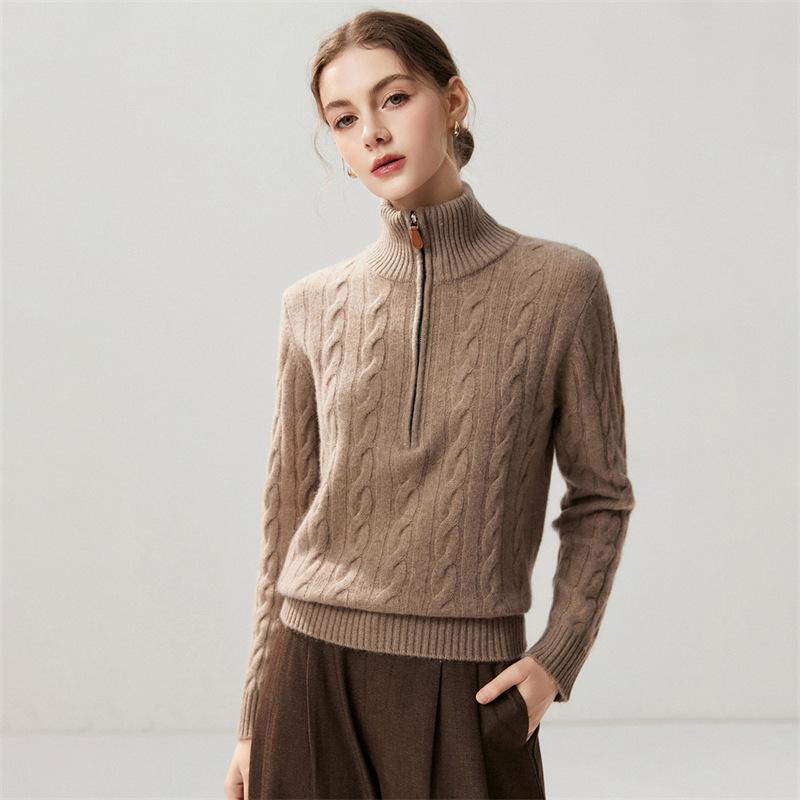 Lekasha Women's Cashmere Half-Zip Cable Knit Sweater - Autumn/Winter Collection