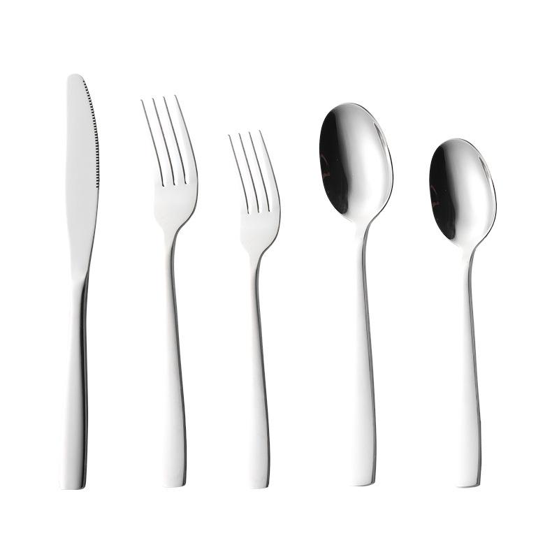 Sada příborů 410 nerezová ocel C007 čtvercová rukojeť západní jídlo nůž, vidlička a lžíce nádobí 5 hlavních částí zrcadlově leštěné hotel