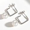 Korean Style Elegant Sterling Silver Pearl Geometric Dangle Earrings