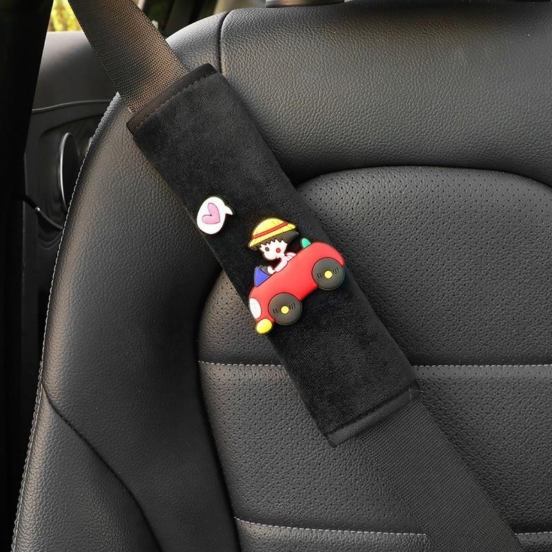 Cute Cartoon Car Seat Belt Shoulder Cover Soft Faux Fur Women Goddess Car Decoration