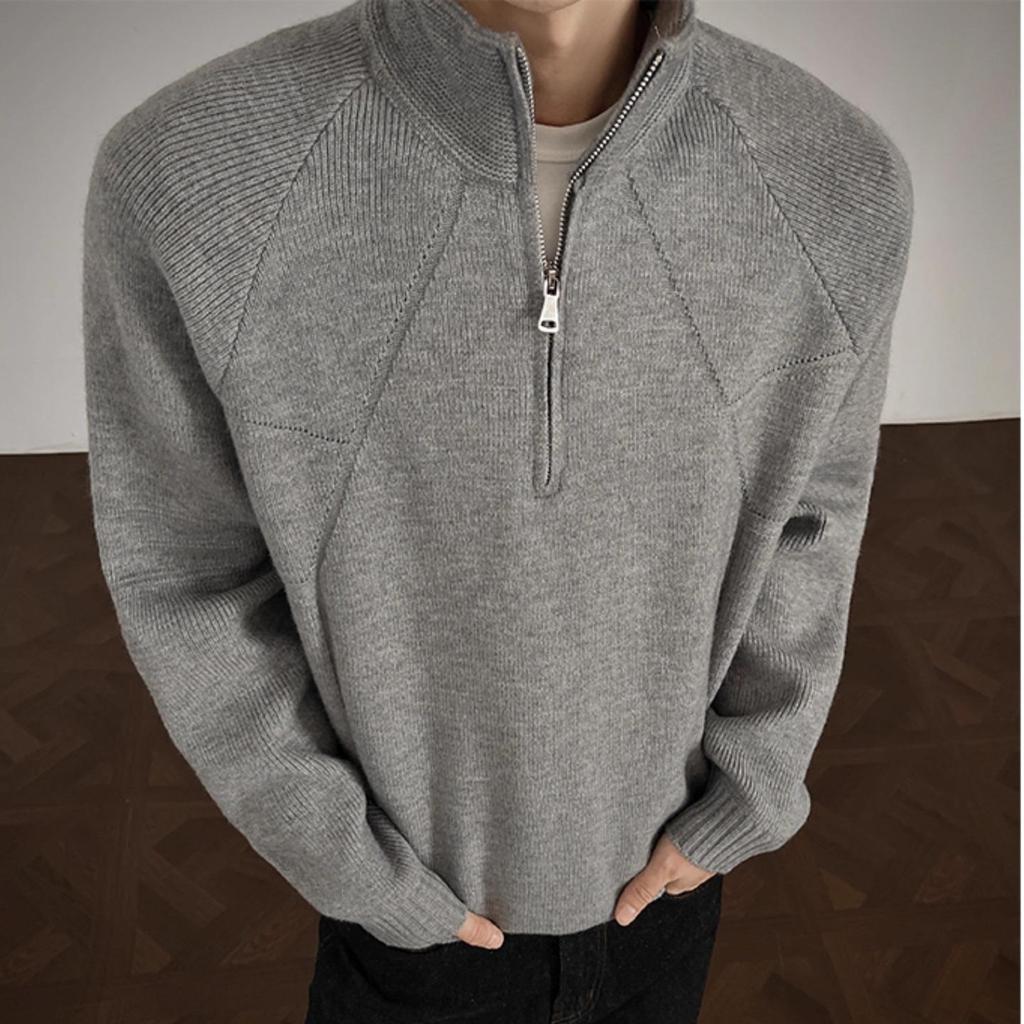Korean Style Trendy Autumn/Winter Men's Half-Zip Light Luxury Knit Pullover Sweater