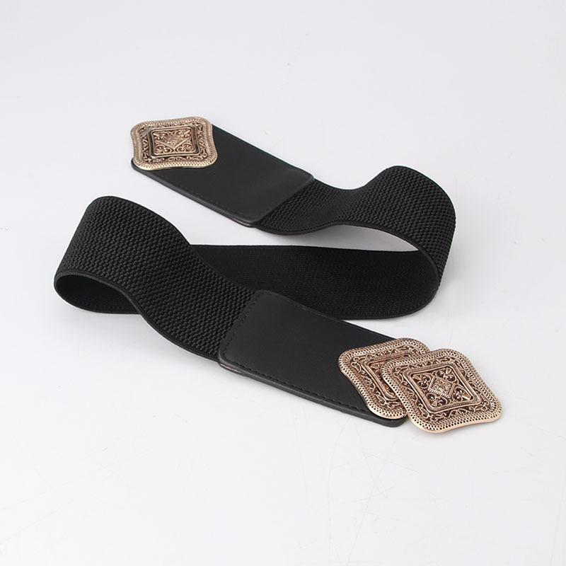 Belt Fashion Women's Retro Carved Band-button Waist Clothes Dress Decorated Elastic Elastic Wide Belt