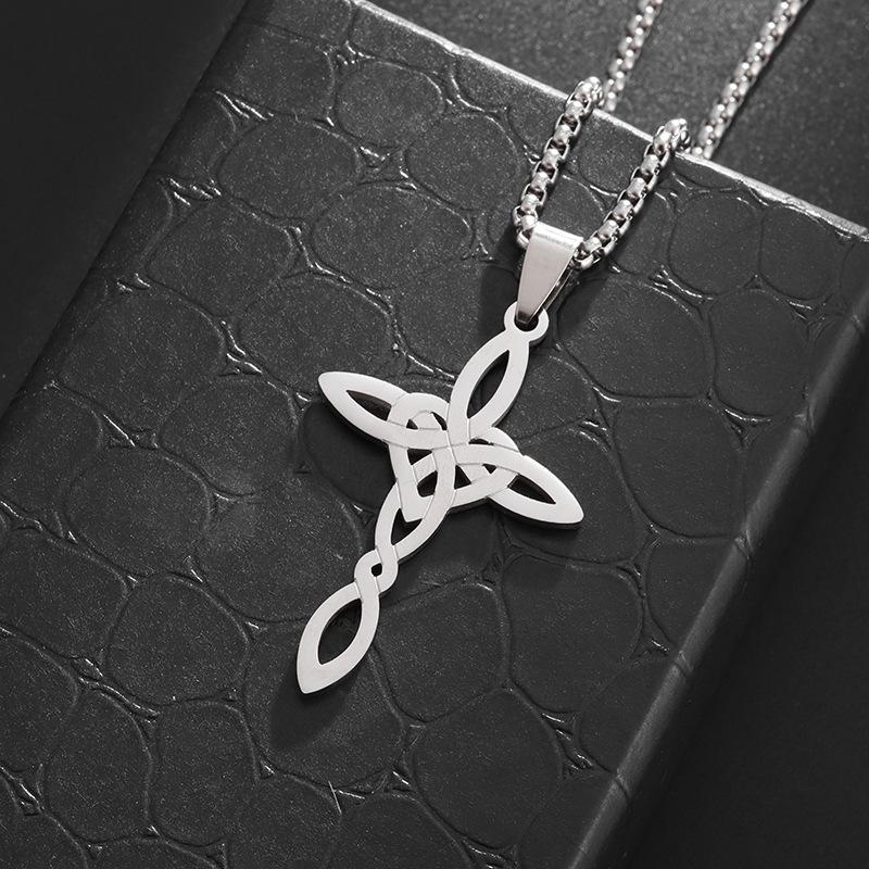 New Irish Knot Cross Necklace European and American Popular Four Sided Hollow Stainless Steel Pendant Trendy Necklace Decoration