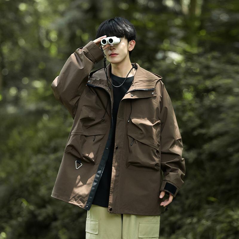 Spring and Autumn Men's Korean Style Solid Color Hooded Long Sleeve Jacket Trendy Couple Internet Celebrity Same Style Stylish Versatile Jacket