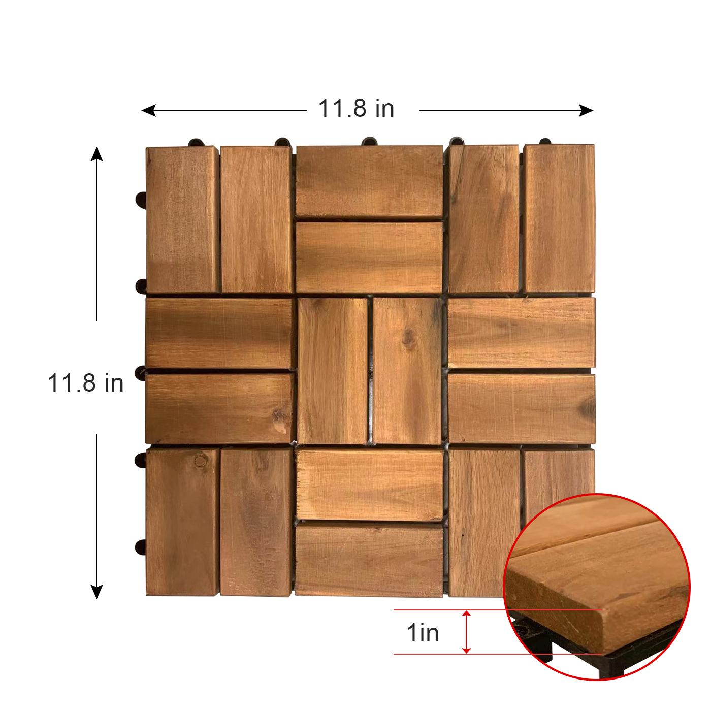 

12 in. x 12 in. Square Acacia Wood Interlocking Flooring Tiles Striped Pattern Brown 18 Slats (30-Pack) United States