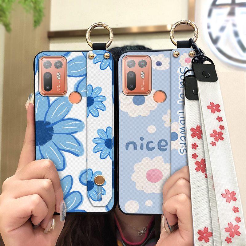 Back Cover Protective Phone Case For HTC Desire 20 Plus/D20+ Lanyard Kickstand Silicone Wrist Strap Oil Painting Ring