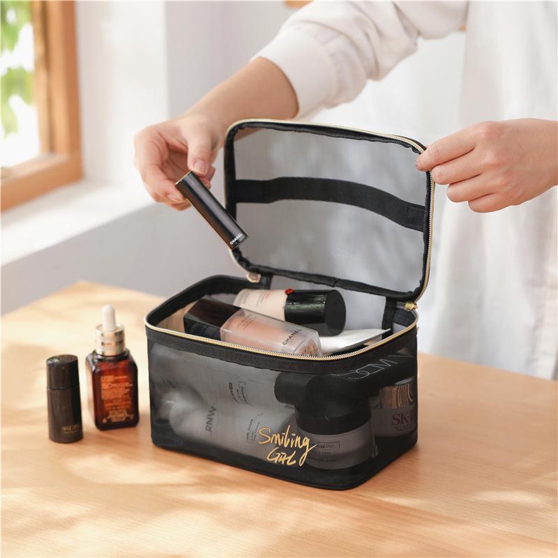 Schwarzes Netz Reise Kosmetik Aufbewahrungstaschen Set - Fünfteiliger Toilettenartikel- und Make-up-Organizer