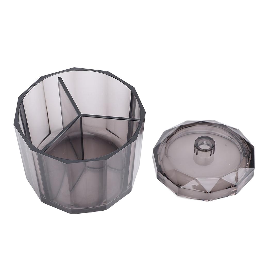 Qtip Holder Dispenser for Floss Picks Transparent Black Acrylic 3 Compartments Dust Water Resistant