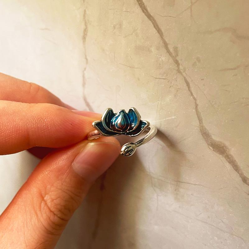 

Ретро Китайская Эмаль Кольцо с Цветком Лотоса для Женщин Панк Готика Винтаж Открытое Кольцо Ручной Работы Дизайнерский Циркон Унисекс Аксессуары resizable