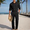2026 European Men's Casual Loose Linen Lapel Shirt & Long Pants Set - Breathable Cotton Blend