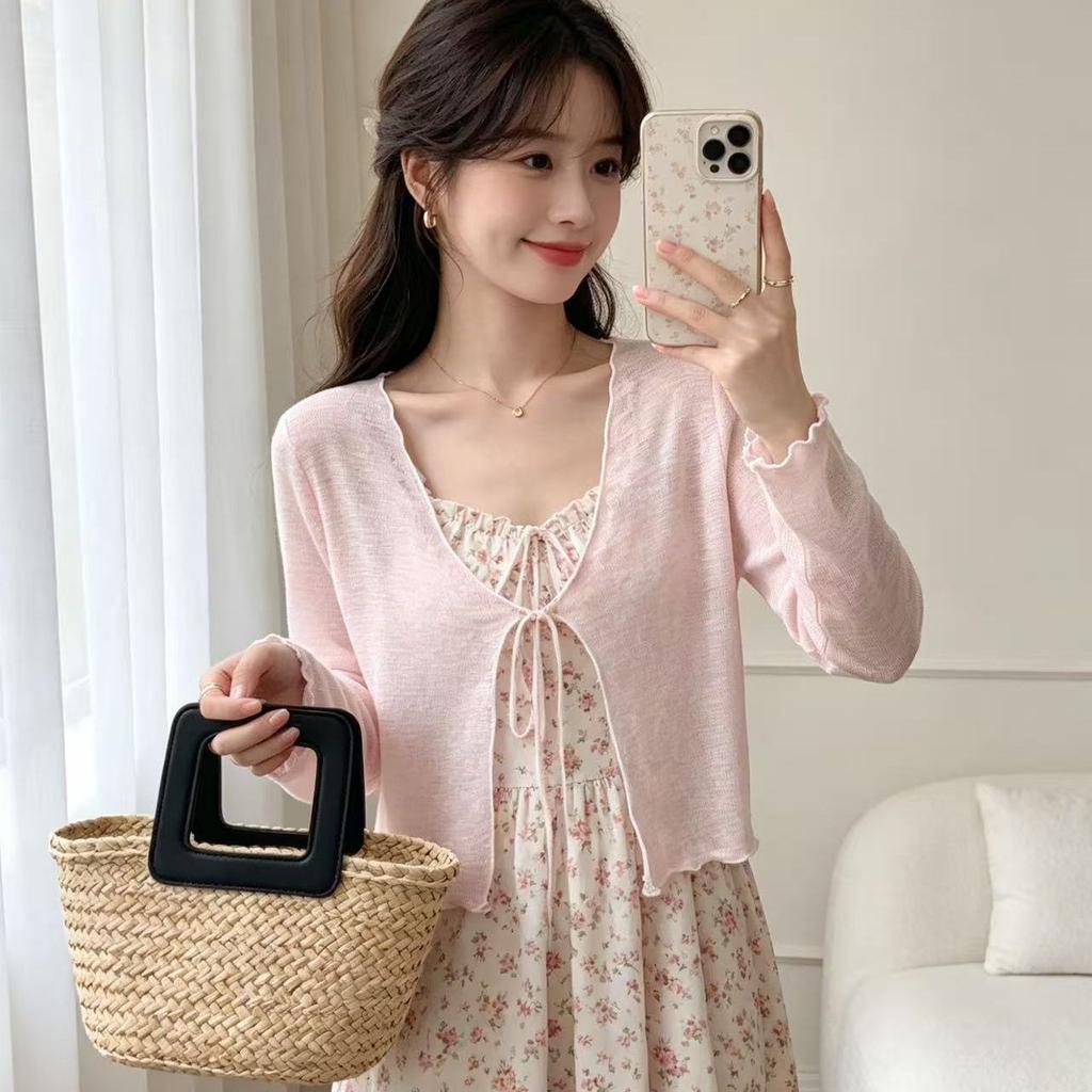 Traditional Style Lace-up Sun Protection Cardigan Lightweight Women's Outerwear Cover-up Summer Shawl Small Blazer Jacket