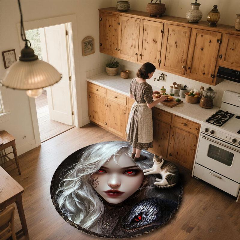 Dark Maiden pattern round rug,Carpet Rug for Living Room Bedroom Playroom ,Non-slip Floor Mat,Holiday Gifts and Birthday Gifts.